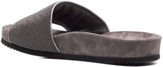 BRUNELLO CUCINELLI Beige Suède Slide Sandalen met Monile Detail Beige Dames