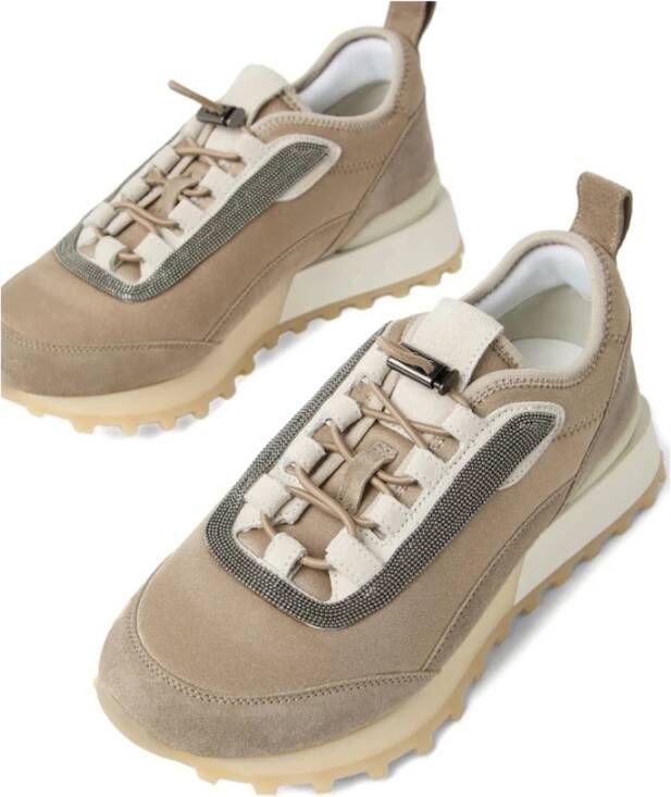 Brunello Cucinelli Beige Veterschoenen met Monili-detail