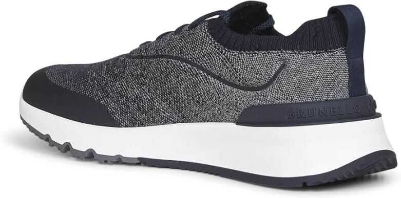 Brunello Cucinelli Blauwe Slip-On Sneakers met Gebreide Inzet