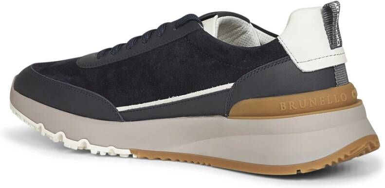 Brunello Cucinelli Blauwe Sneakers met Leren Inzetstukken