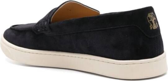 BRUNELLO CUCINELLI Blauwe Suède Mocassin Platte Schoenen Black Heren