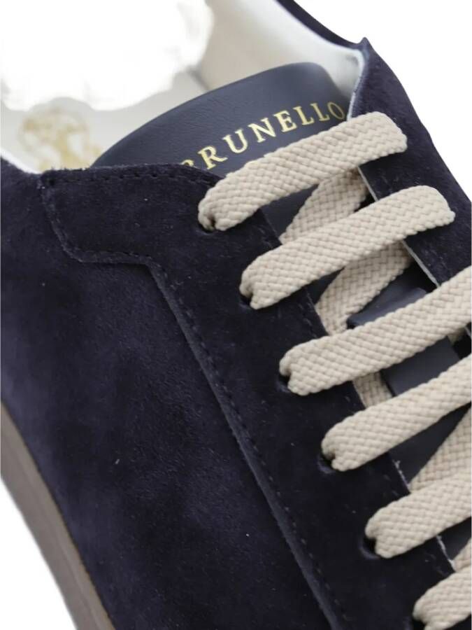 Brunello Cucinelli Blauwe Suède Sneakers met Leren Details