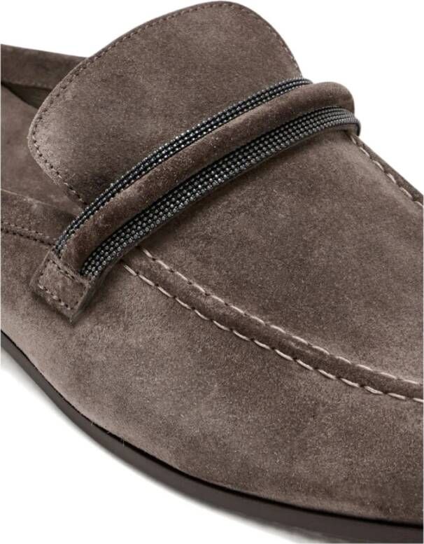 Brunello Cucinelli Bruin Suède Kralen Instap Platte Schoenen