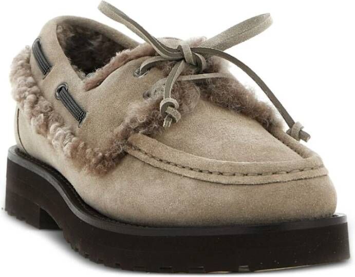 Brunello Cucinelli Bruin Suède Veterschoenen Platte Schoenen