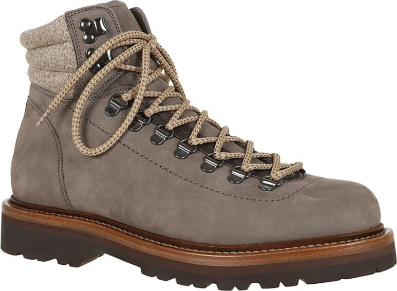 BRUNELLO CUCINELLI Bruine Enkellaarzen met Corduroy Detail Brown Heren