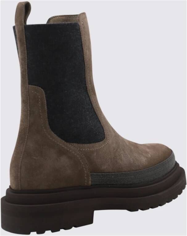 Brunello Cucinelli Bruine leren enkellaarsjes