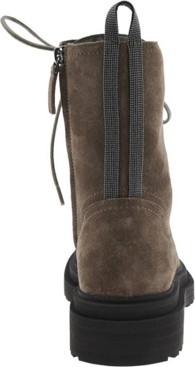 Brunello Cucinelli Bruine Leren Enkellaarzen met Monil Detail