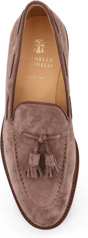 Brunello Cucinelli Bruine platte schoenen met suède kwastjes