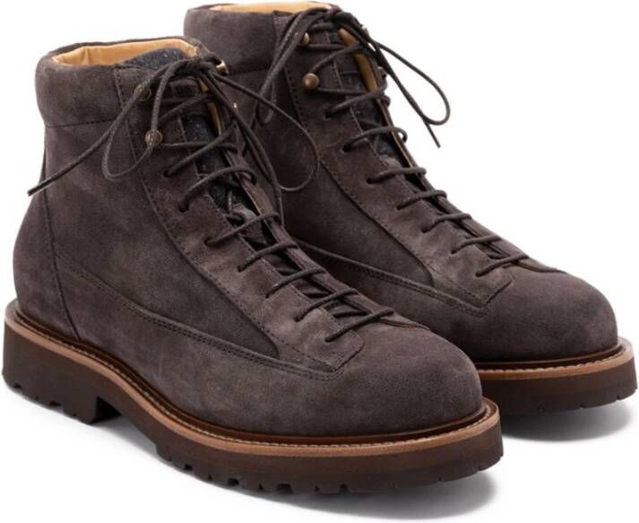 Brunello Cucinelli Bruine Platte Schoenen Vetersluiting Ronde Neus