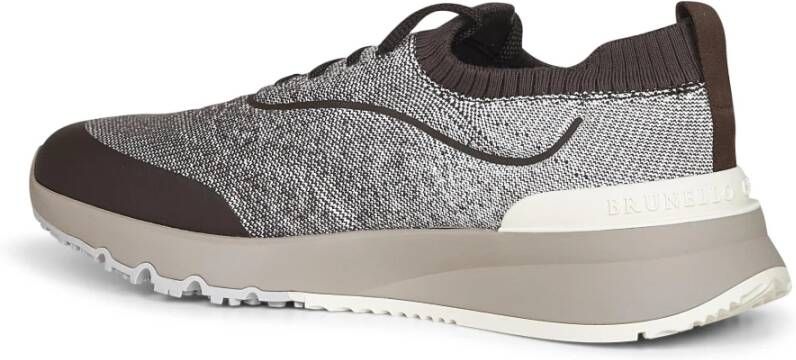 Brunello Cucinelli Bruine Slip-On Sneakers met Gebreide Inzet