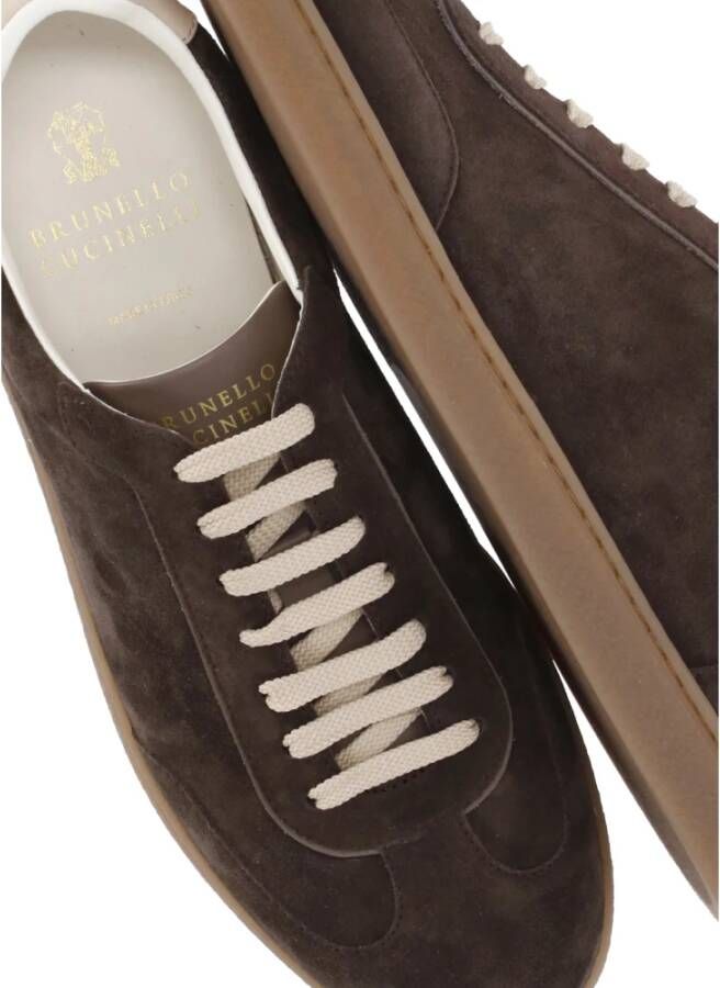 Brunello Cucinelli Bruine Suède Sneakers Ronde Neus
