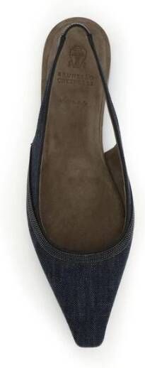 Brunello Cucinelli Denim Slingback Ballerina met Juweeldecoratie