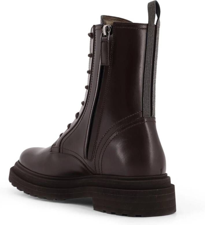 Brunello Cucinelli Donkerbruine Veterschoenen met Monili-detail