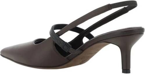 BRUNELLO CUCINELLI Elegante leren slingback pumps met juweelapplicatie Brown Dames