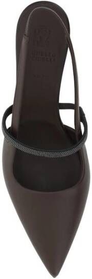 BRUNELLO CUCINELLI Elegante leren slingback pumps met juweelapplicatie Brown Dames