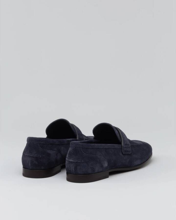 BRUNELLO CUCINELLI Elegante Suède Loafers met Monile Inzetstuk Blue Dames