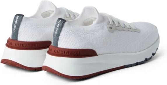 BRUNELLO CUCINELLI Gebreide witte sneakers met rode rand White Heren