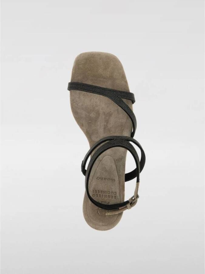 Brunello Cucinelli Grijze Beaded Kitten Heel Sandalen