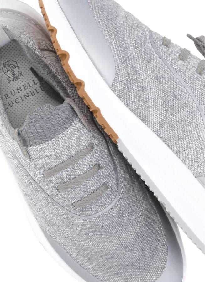 Brunello Cucinelli Grijze Katoenen Sneakers Ronde Neus Logo