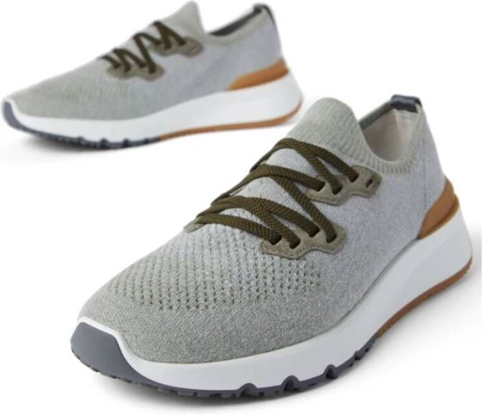 BRUNELLO CUCINELLI Grijze Katoenmix Sneaker Logo Print Gray Heren