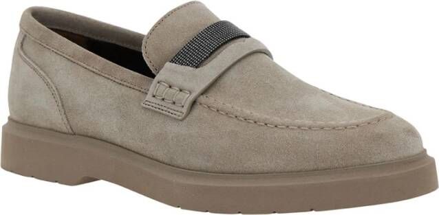 BRUNELLO CUCINELLI Grijze Suède Loafers met Monile Detail Gray Dames