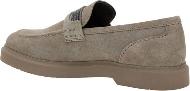 BRUNELLO CUCINELLI Grijze Suède Loafers met Monile Detail Gray Dames