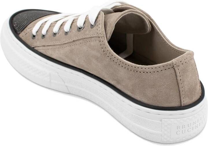 BRUNELLO CUCINELLI Lage suède sneakers met geborduurd Monile-detail Brown Dames - Foto 7