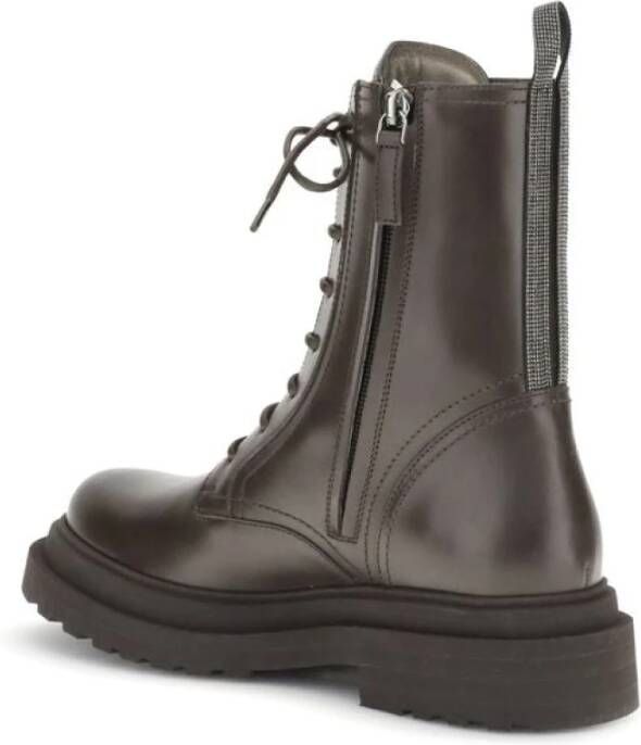 Brunello Cucinelli Leren Enkellaarzen met Monile Detail
