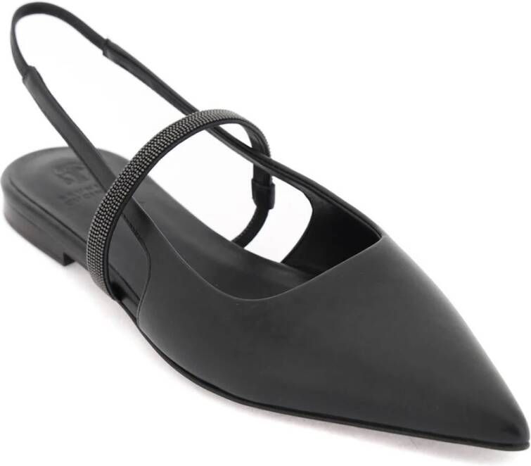 BRUNELLO CUCINELLI Leren Slingback Ballet Flats met Precieuze Band Black Dames