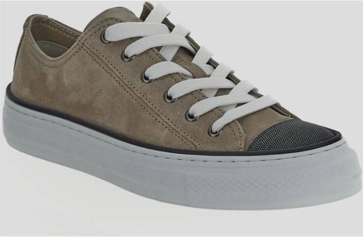 BRUNELLO CUCINELLI Lage suède sneakers met geborduurd Monile-detail Brown Dames - Foto 2