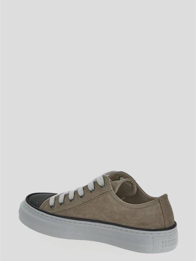 BRUNELLO CUCINELLI Lage suède sneakers met geborduurd Monile-detail Brown Dames - Foto 3