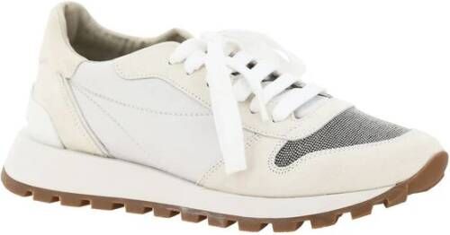 BRUNELLO CUCINELLI Leren Sneakers met Juweelversiering White Dames