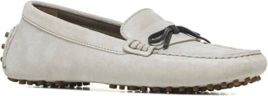 BRUNELLO CUCINELLI Lichtgrijze bootschoenen met Monile strik Gray Dames