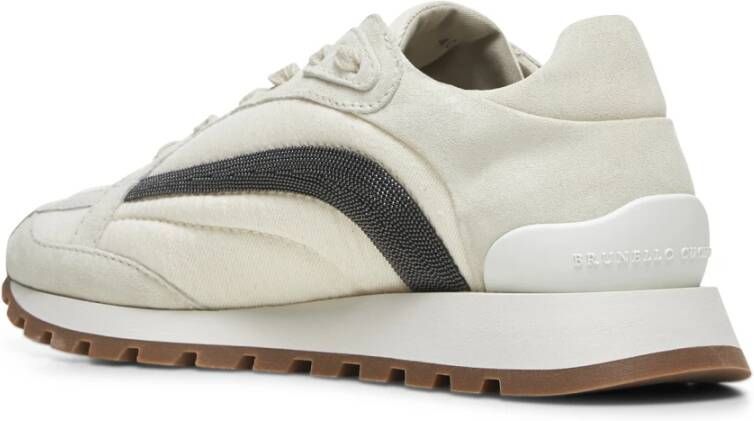 BRUNELLO CUCINELLI Lichtgrijze Sneakers met Precious Stripe Borduurwerk Multicolor Dames