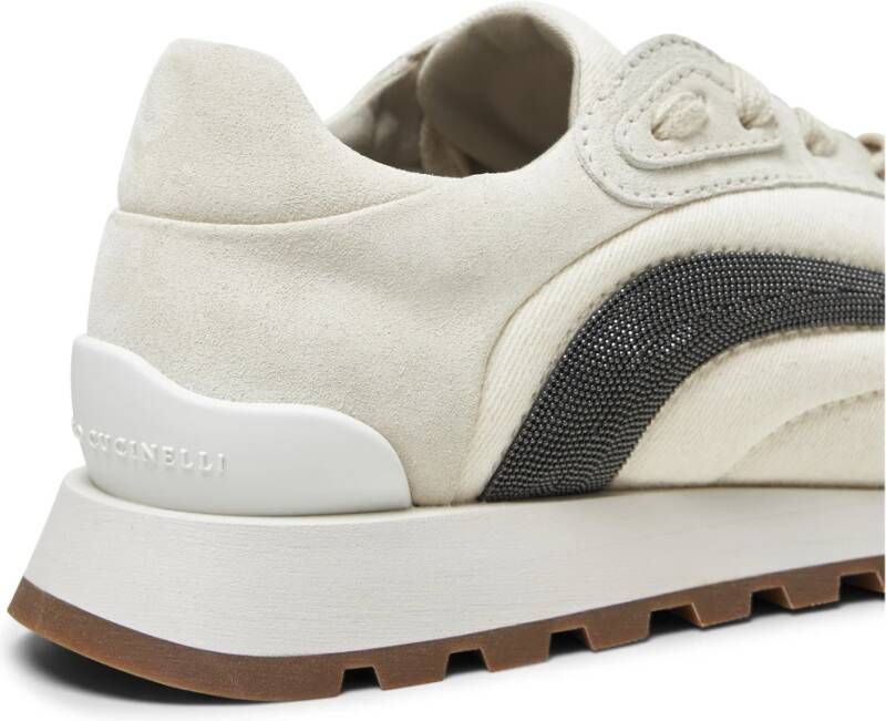 BRUNELLO CUCINELLI Lichtgrijze Sneakers met Precious Stripe Borduurwerk Multicolor Dames