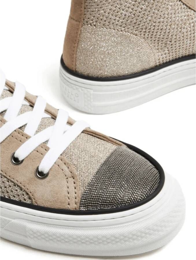 Brunello Cucinelli Metallic-Knit Sneakers met Monili Versiering
