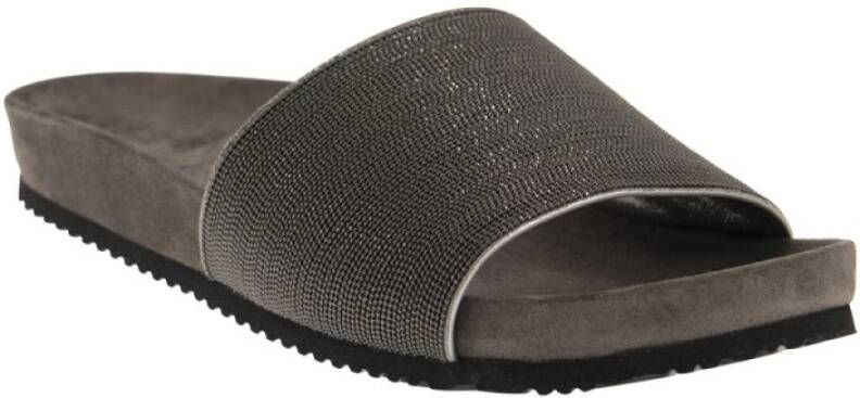 BRUNELLO CUCINELLI Precious lignite slippers Gray Dames