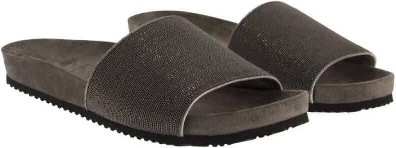 BRUNELLO CUCINELLI Versierde Ligniet Pantoffels Gray Dames
