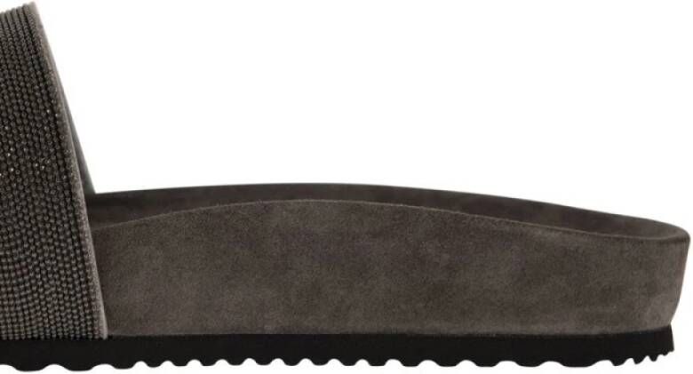 BRUNELLO CUCINELLI Versierde Ligniet Pantoffels Gray Dames