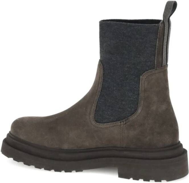 Brunello Cucinelli Suède Enkellaarzen met Elastisch Detail