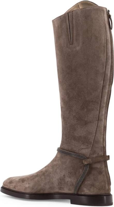 Brunello Cucinelli Bruine Suède Laarzen met Kettingdetail