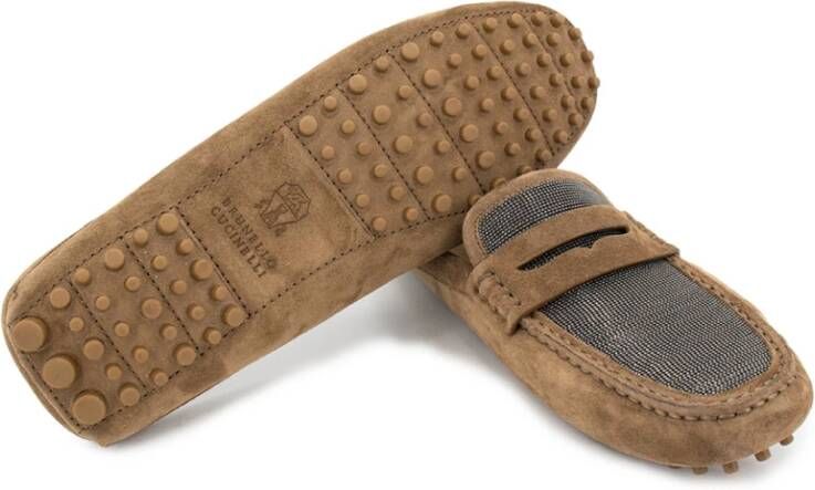 Brunello Cucinelli Suède Leren Mocassins met Rubberen Zool