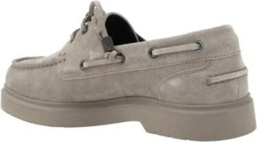 BRUNELLO CUCINELLI Suède Loafers met Lintdetail en Blokhak Gray Dames