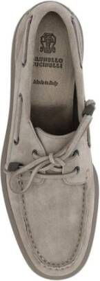 BRUNELLO CUCINELLI Suède Loafers met Lintdetail en Blokhak Gray Dames