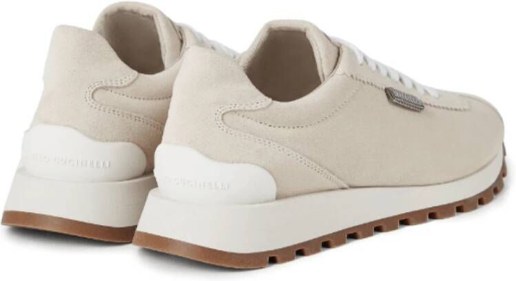 BRUNELLO CUCINELLI Suede Sneakers met Monili Ketting Beige Dames