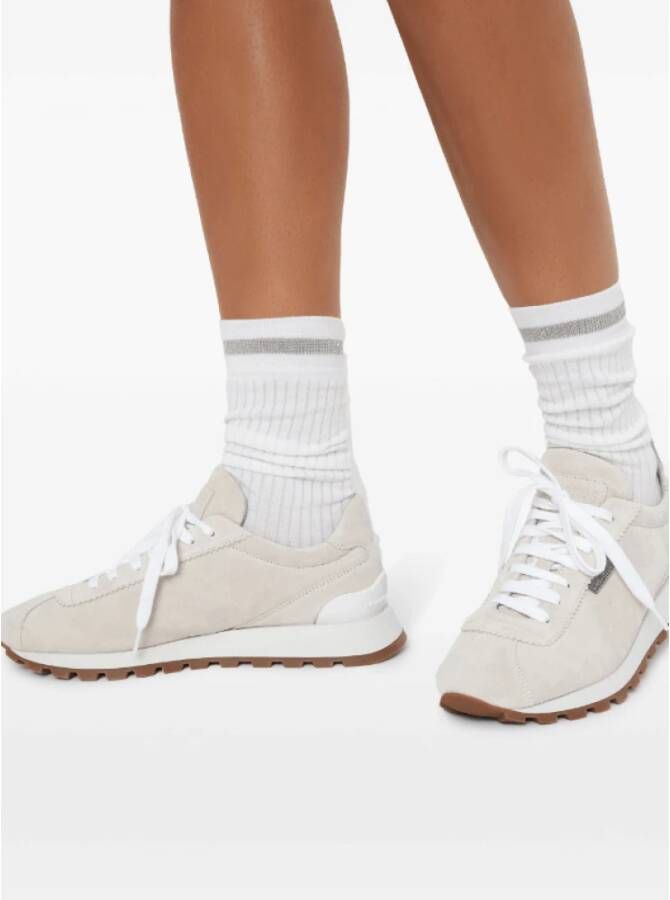 BRUNELLO CUCINELLI Suede Sneakers met Monili Ketting Beige Dames