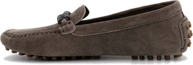 BRUNELLO CUCINELLI Tijdloze suède mocassins met juweeldetail Brown Dames