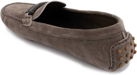 BRUNELLO CUCINELLI Tijdloze suède mocassins met juweeldetail Brown Dames