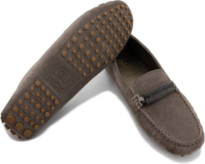 BRUNELLO CUCINELLI Suede Jewel Moccasins Gray Dames