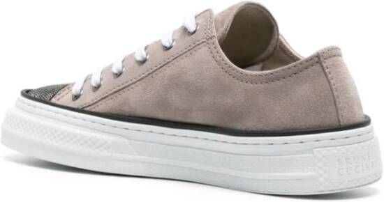 BRUNELLO CUCINELLI Versierde Leren Sneakers Beige Dames